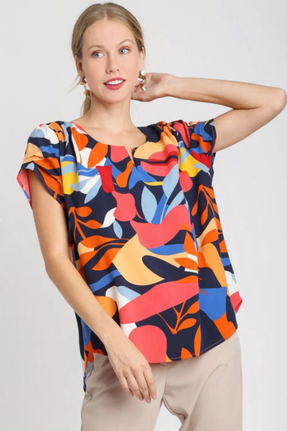 Umgee Full Size Short Sleeved Abstract Print Top Plus Size - Nikki &amp; Co. Boutique
