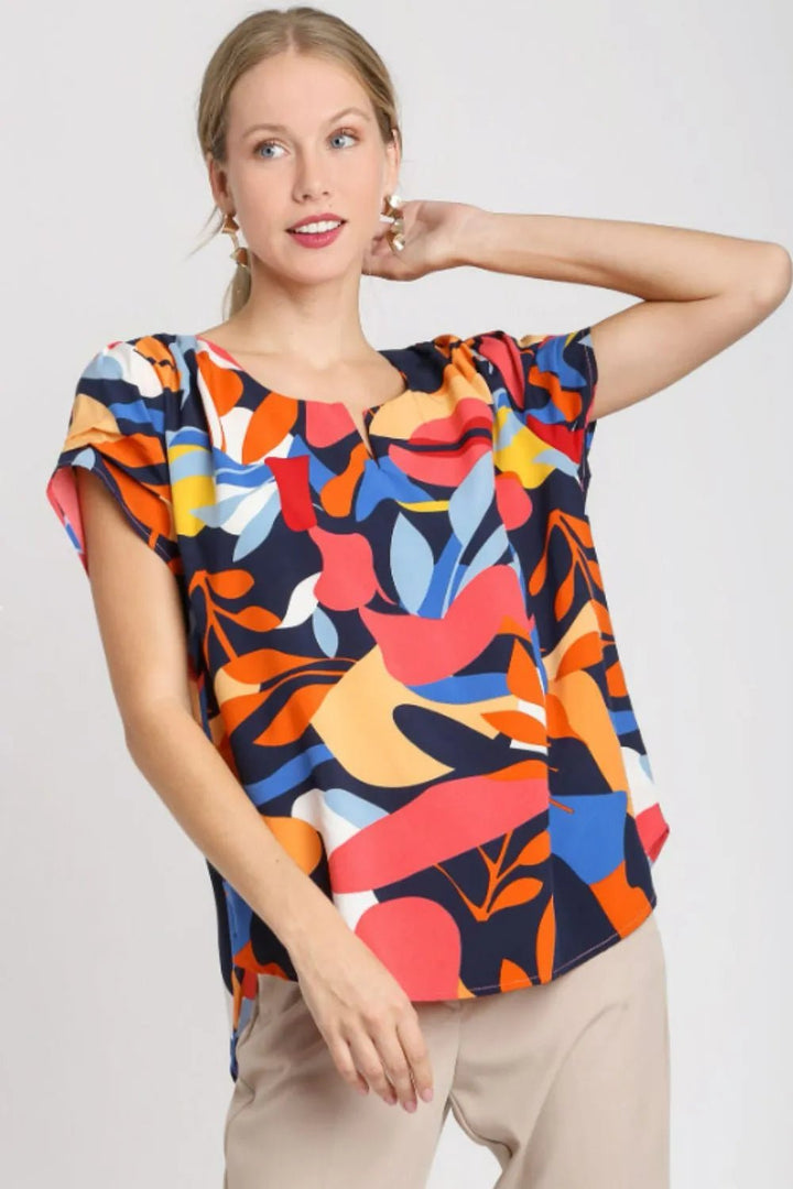 Umgee Full Size Short Sleeved Abstract Print Top Plus Size - Nikki &amp; Co. Boutique