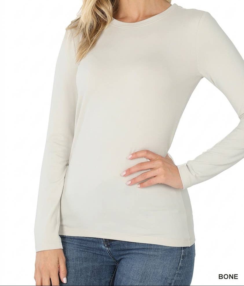 Zenana - Buttery Soft Microfiber Long Sleeve Tee – 5 Colors (NP) - Nikki &amp; Co. Boutique