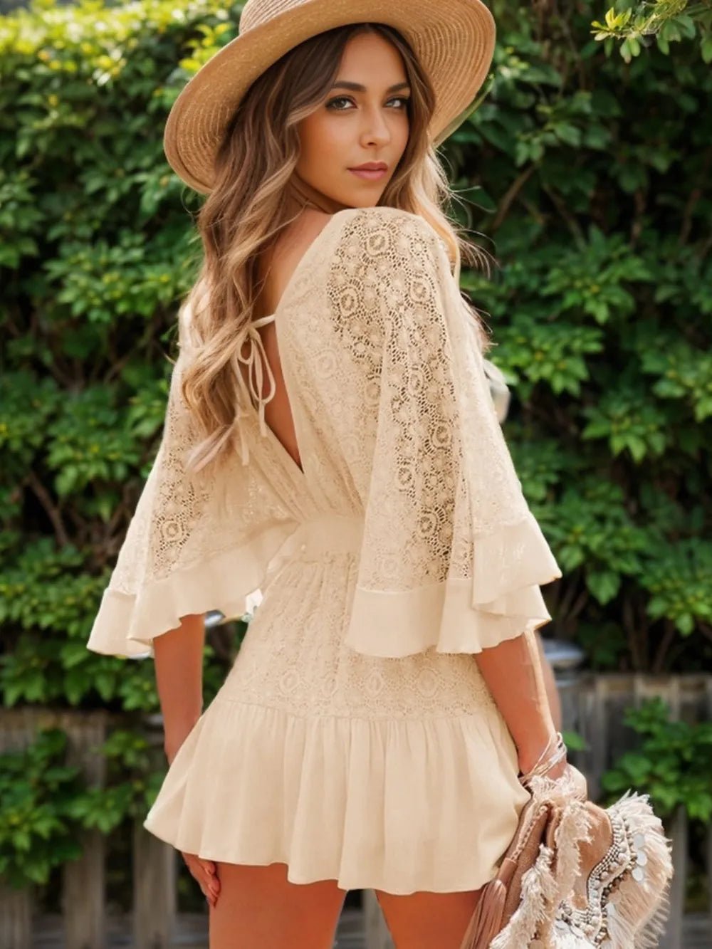 Ruffle Hem Tie Back Lace Mini Dress | Nikki &amp; Co. Boutique