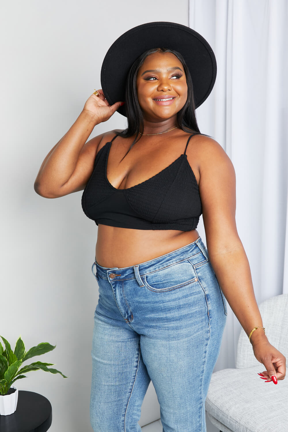 Zenana Full Size Textured Spaghetti Strap Bralette in Black | Nikki &amp; Co. Boutique