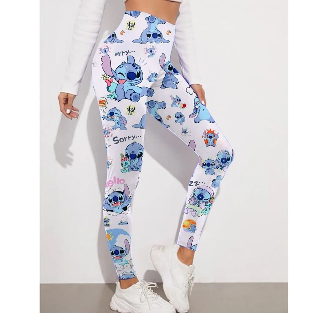 Disney Stitch Printed Tights Women's High Waist Sexy Push Up Hip Yoga Pants Gym Fitness Tights Abdominal Control Exercise Runnin
