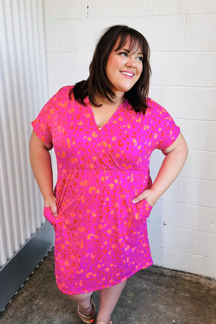 Rose Leopard Surplice V Neck Pocketed Dress | Nikki &amp; Co. Boutique