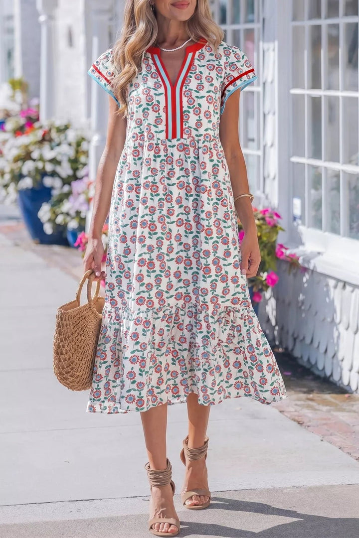 Floral Print Ruffle Sleeve Tiered Midi Dress - Nikki &amp; Co. Boutique