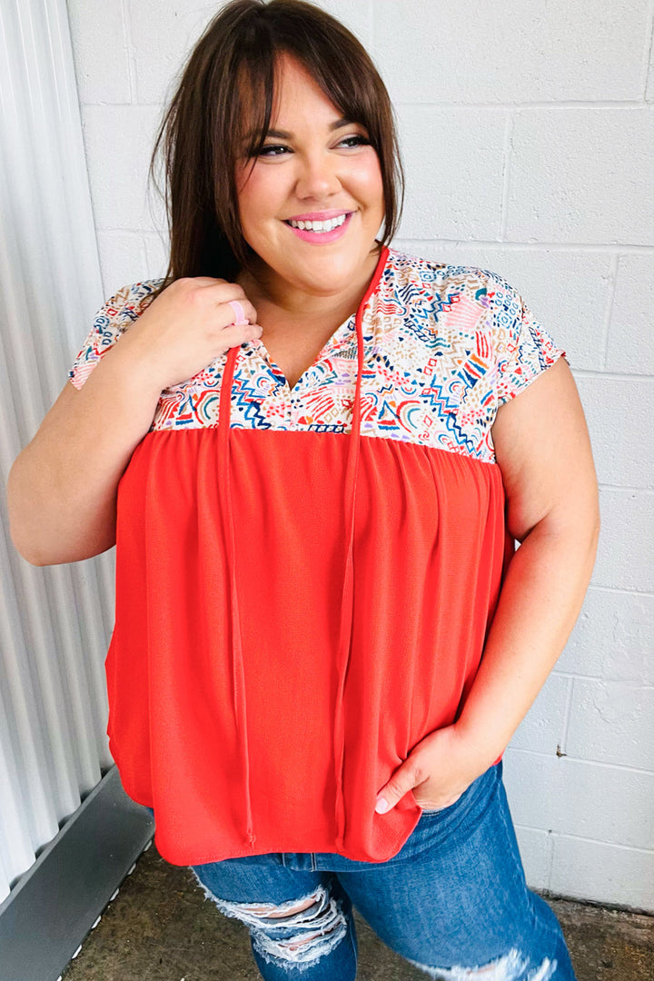 Red Boho Print Tie Neck Dolman Tops | Nikki &amp; Co. Boutique