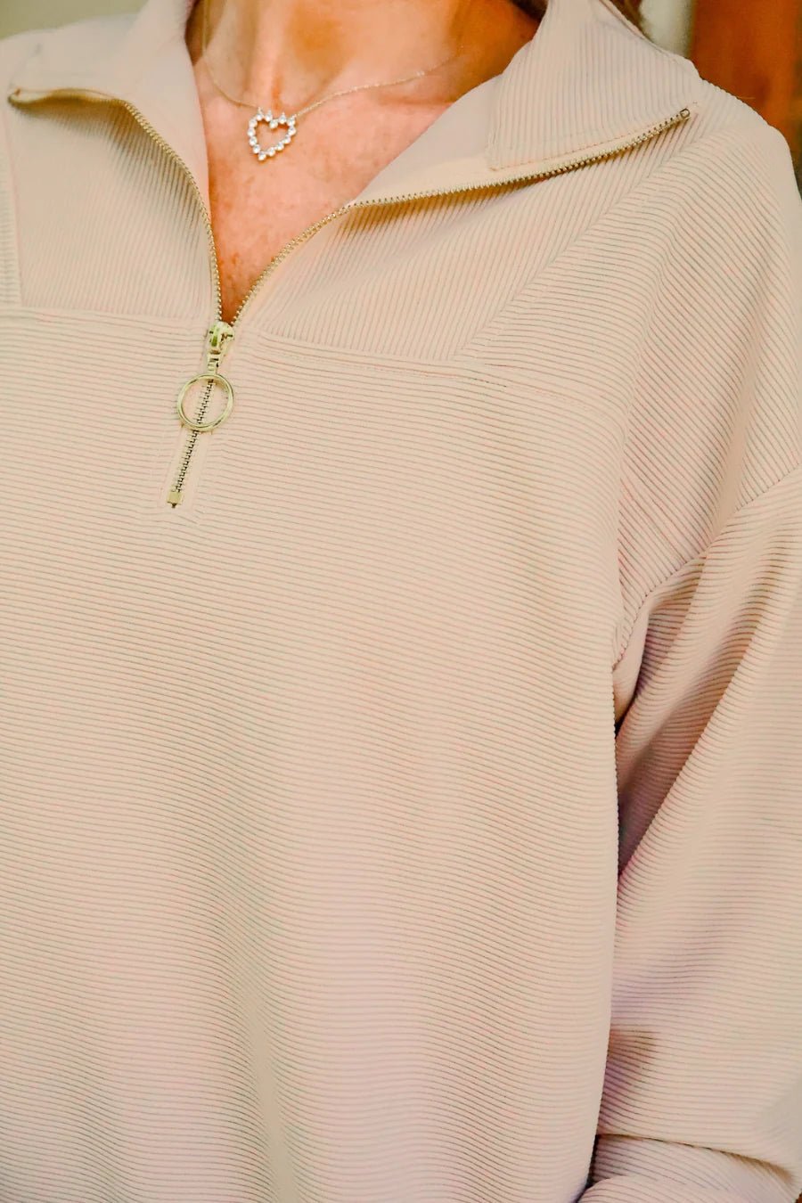 Levi Ribbed Quarter-Zip Pullover - Black &amp; Taupe (NP) - Nikki &amp; Co. Boutique