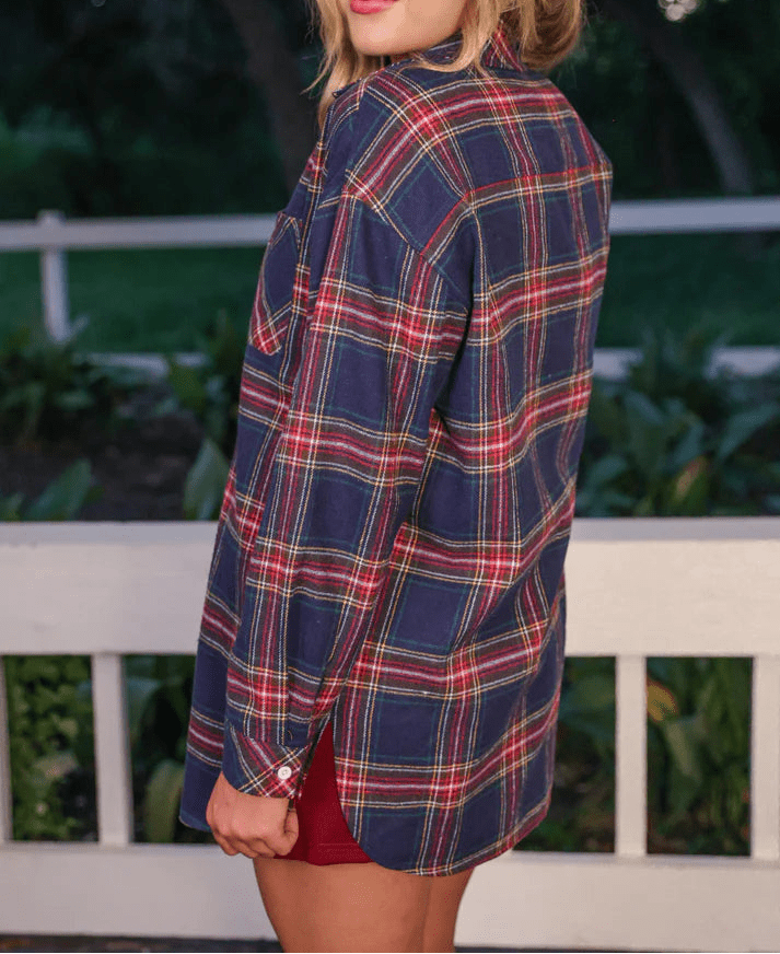 Lola Flannel Tunic Top - Navy (NP) - Nikki &amp; Co. Boutique