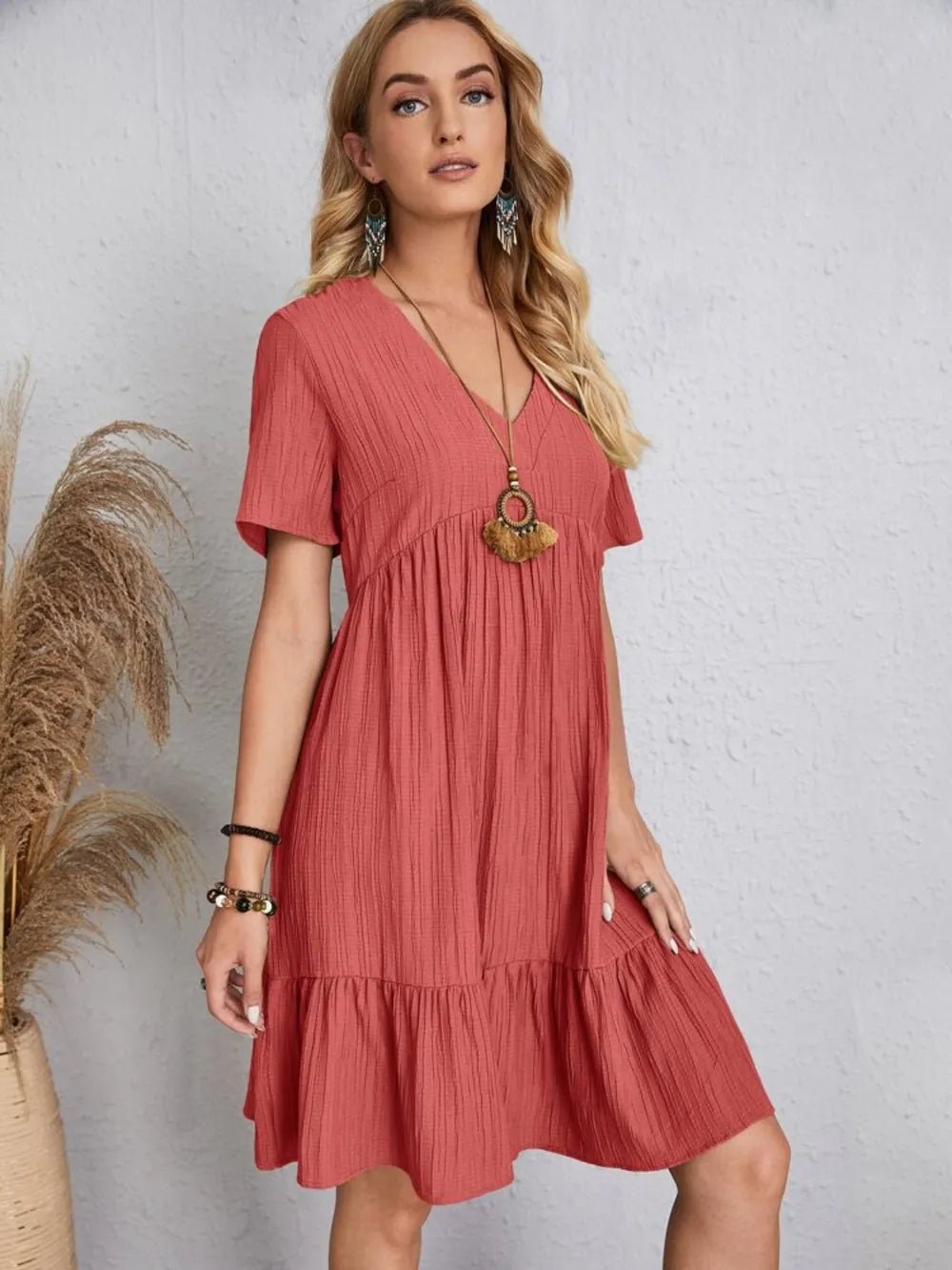 Full Size V-Neck Shorts Sleeve Dress | Nikki &amp; Co. Boutique