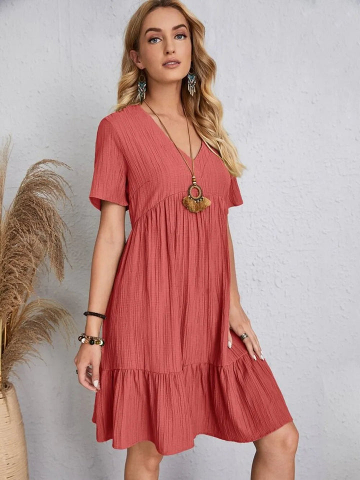 Full Size V-Neck Shorts Sleeve Dress | Nikki &amp; Co. Boutique