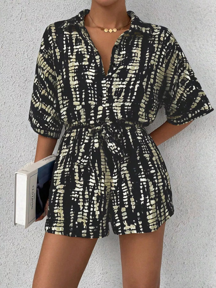 Striped Button - Up Belted Romper - Nikki &amp; Co. Boutique
