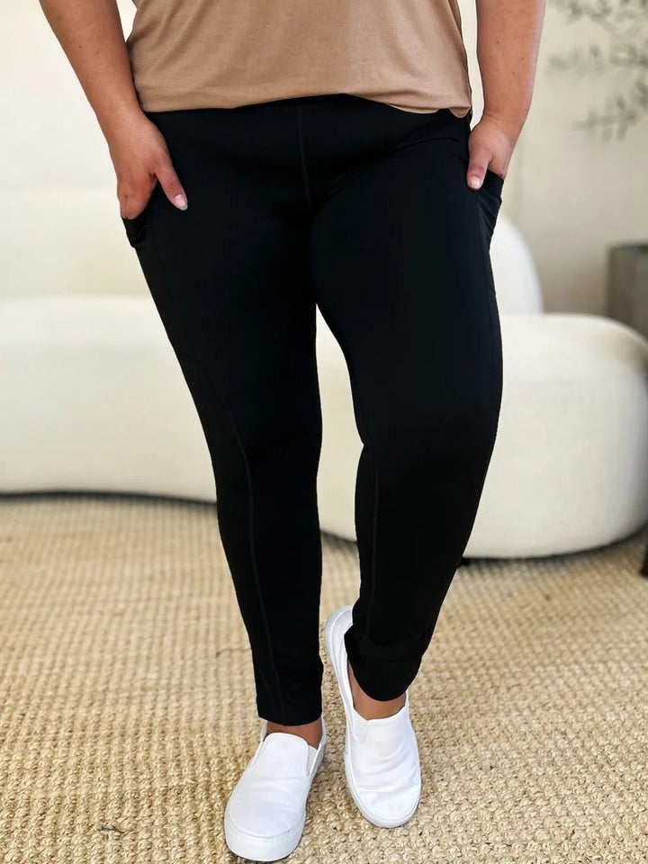 Wide Waistband Full-Length Sports Leggings with Pockets - Nikki &amp; Co. Boutique