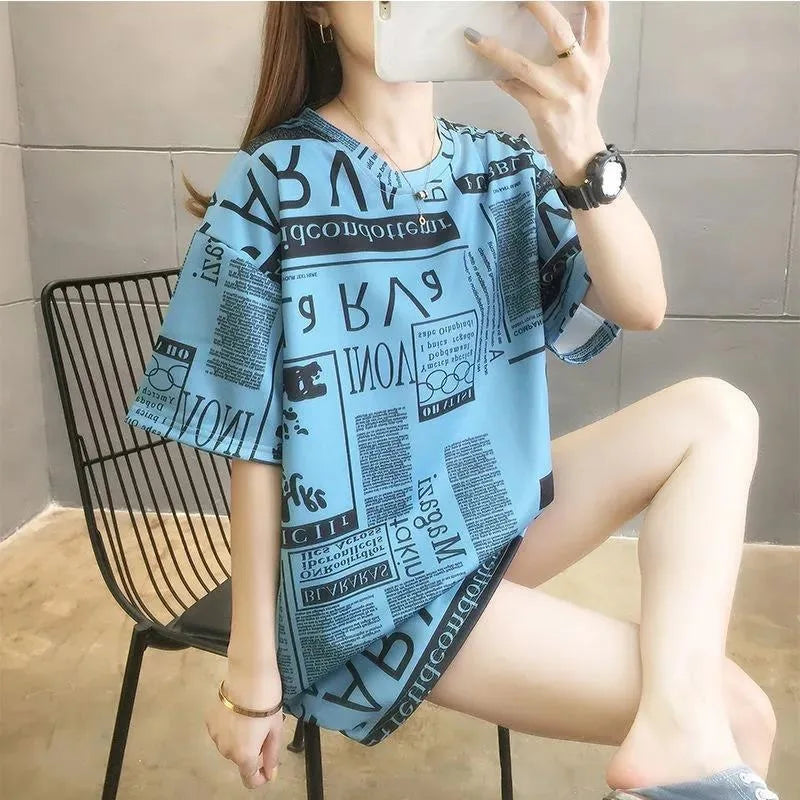 Summer New Korean Version Plus Size Short-sleeved T-shirt Women's Loose Short-sleeved Casual Fashion Trend Tops Ins Trend
