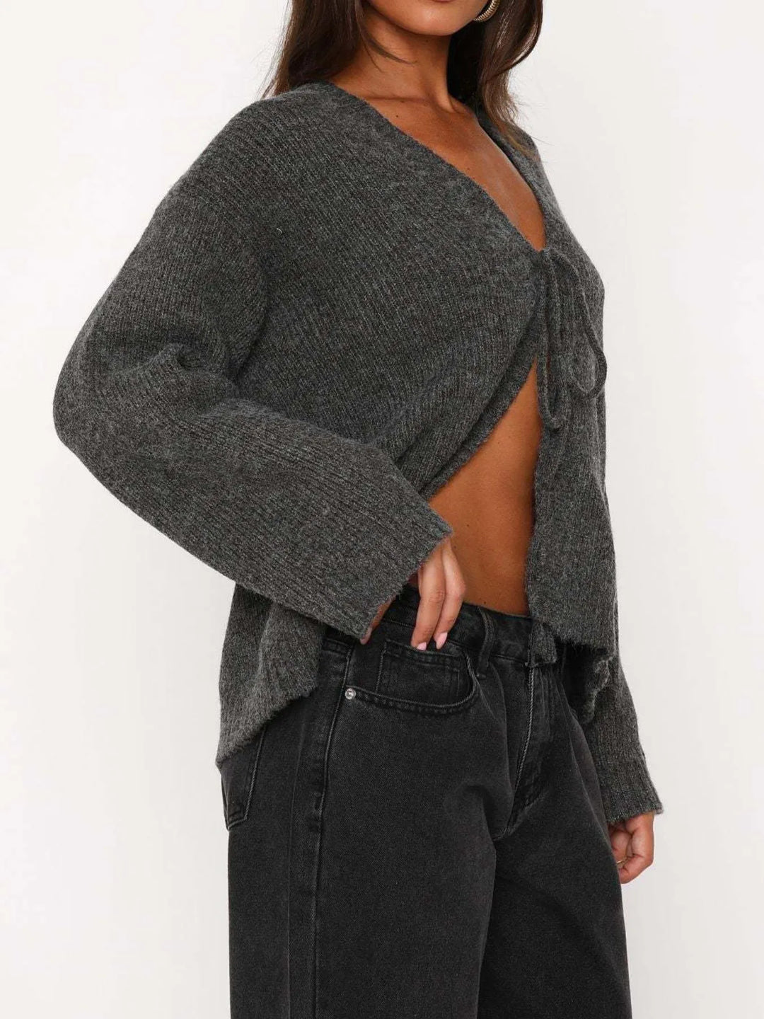 Open Front Tied Sweater Cardigan - Nikki &amp; Co. Boutique