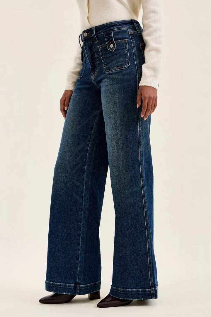 Judy Blue High Waist Lux Retro Wide Leg Jeans – Dark Fade Indigo - Nikki &amp; Co. Boutique