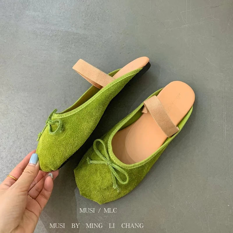 SUOJIALUN Autumn Women New Brand Slipper Fashion Round Toe Slip On Ladies Elegant Mules Shoes Soft Flat Heel Dress Slides S