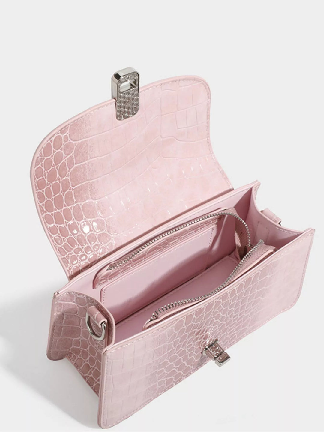 Crocodile Embossed Flap Crossbody Bag in Blush Pink - Nikki &amp; Co. Boutique