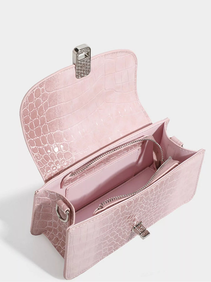 Crocodile Embossed Flap Crossbody Bag in Blush Pink - Nikki &amp; Co. Boutique