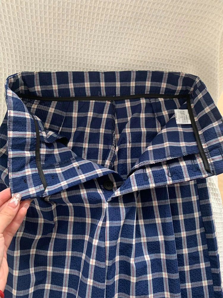 Retro Plaid Casual Pants For Women Chic High Waisted Loose Straight Leg Trousers New Versatile Breasted Floor Length Pants