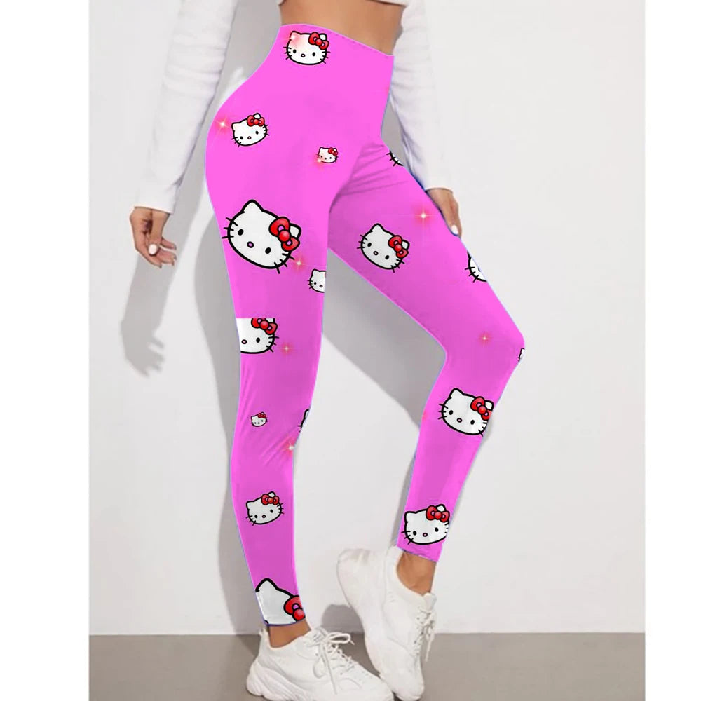 Fitness Women Sport Hello Kitty Kuromi print Waist Elastic Solid Yoga Leggings Gym Jogging Quick Dry Push Up Slim Pants Female