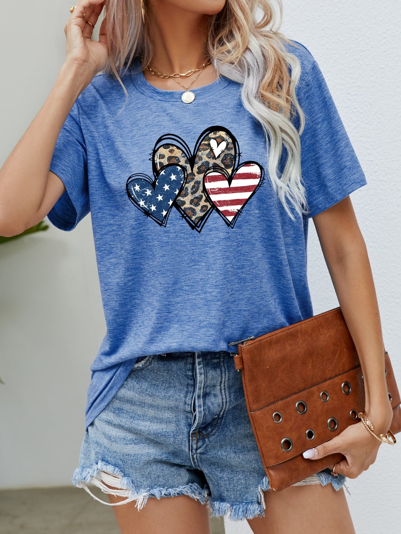 US Flag Leopard Heart Graphic Tee - Nikki and Co Boutique