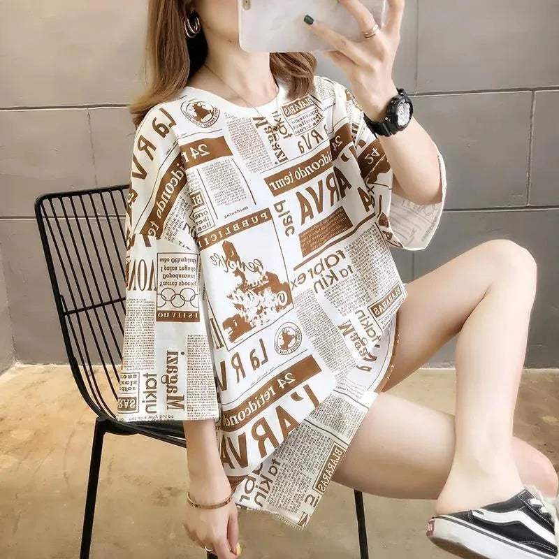 Summer New Korean Version Plus Size Short-sleeved T-shirt Women's Loose Short-sleeved Casual Fashion Trend Tops Ins Trend