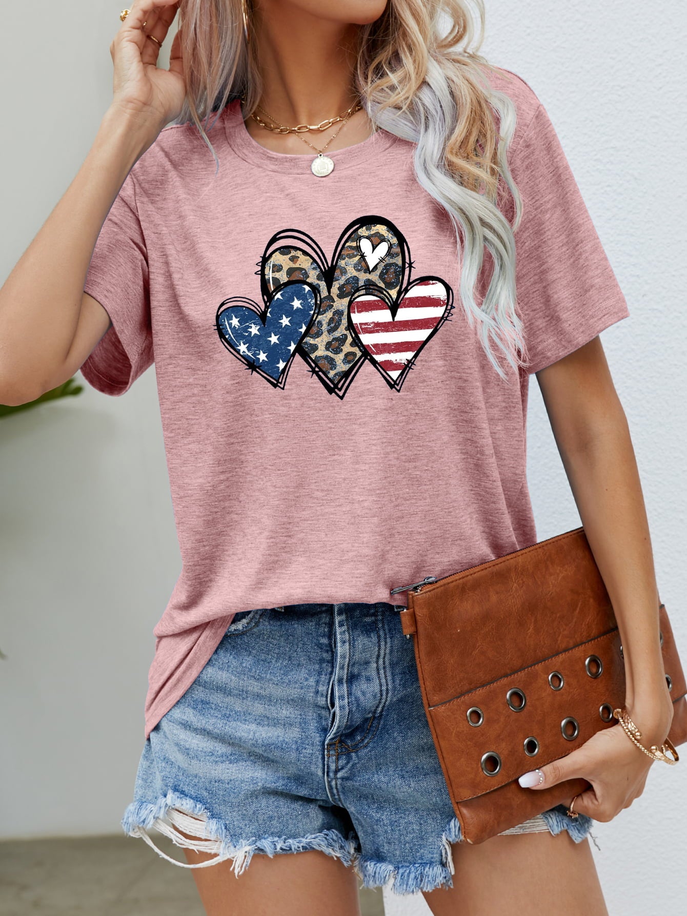 US Flag Leopard Heart Graphic Tee - Nikki and Co Boutique