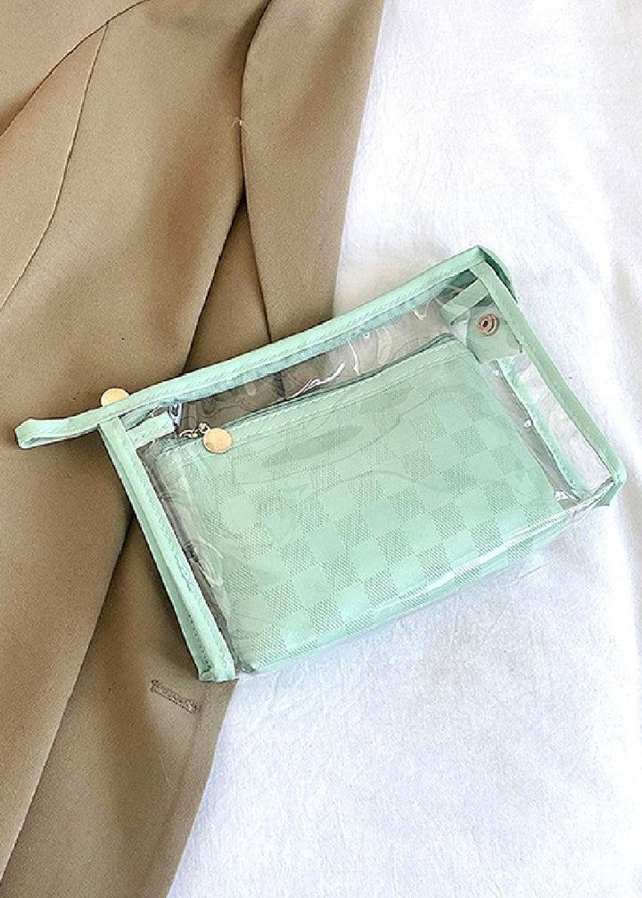 Clear large make up bag with color outline and smaller matching colored second bag