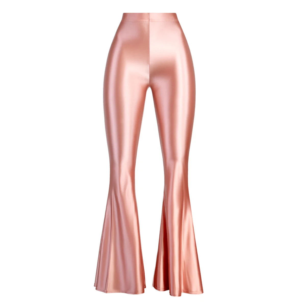 MJINM Women High-Waisted Spandex Flare Pants Glossy Colorful Silky Smooth Bodybuilding Dance Yoga Skinny Bell Bottoms Outer Wear