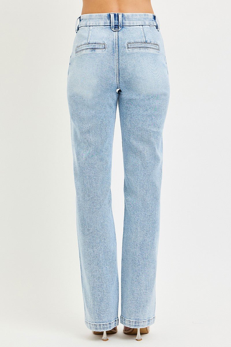 RISEN Tummy Control High-Rise Straight-Leg Pin-Tuck Jeans - Nikki &amp; Co. Boutique