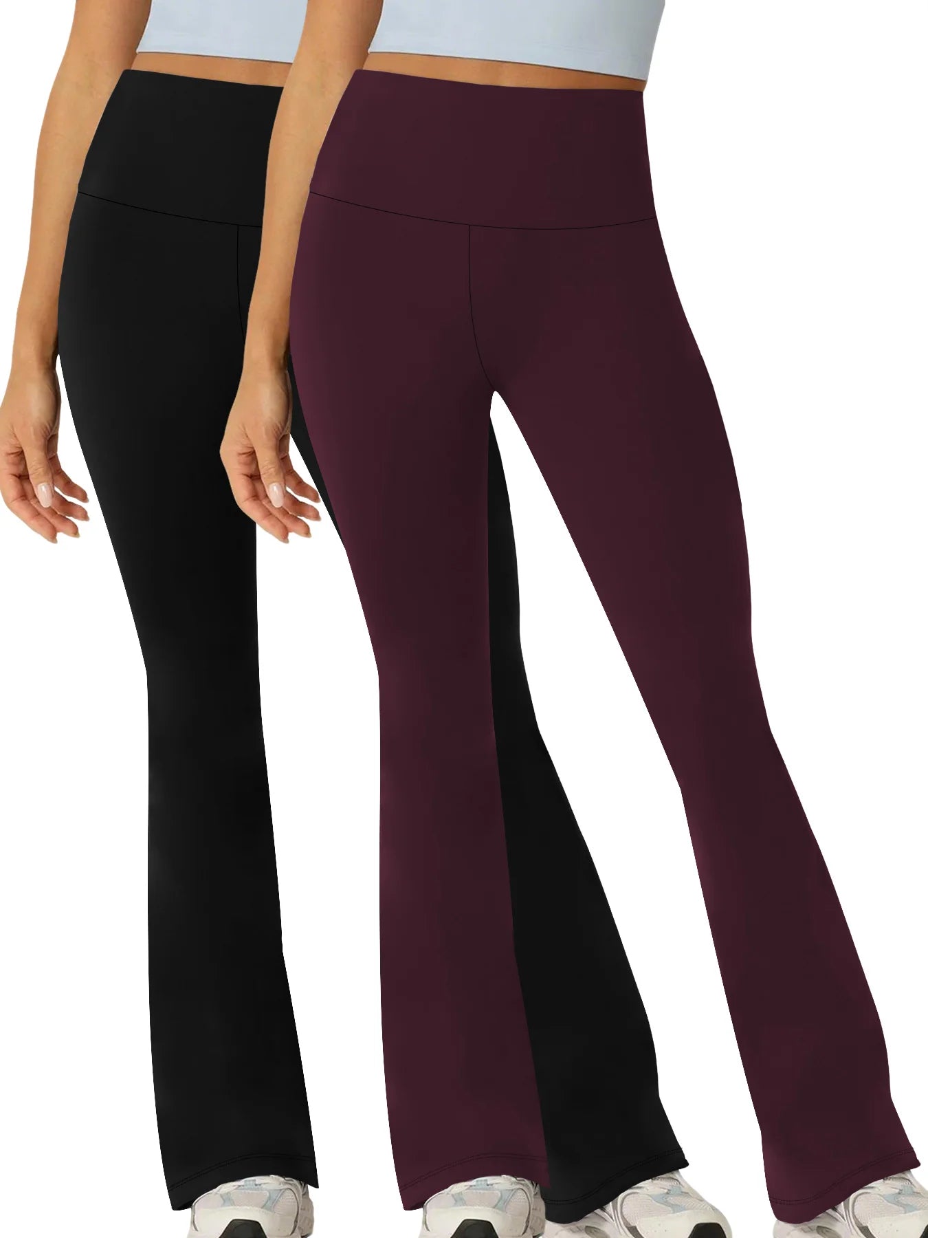 2 Pack Women's Super Soft Flare Pants High Waisted Tummy Control Workout Yoga Push Up Gym Fitness Long Leggings Bell Bottoms