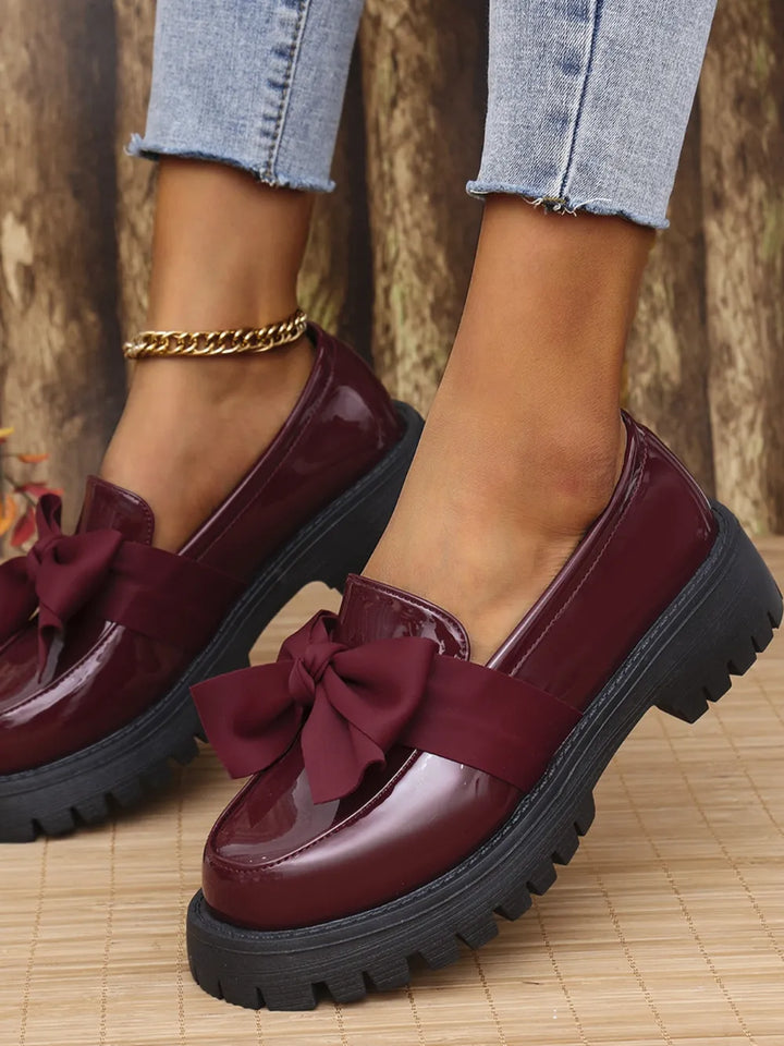 Bow PU Leather Round Toe Loafers | Nikki &amp; Co. Boutique