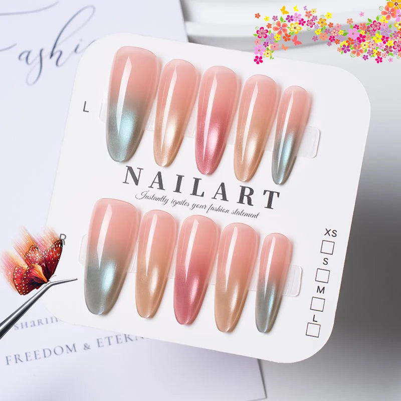 10 PCS Handmade Wearable Nails Kit with Adhesive, Removable False Nails, Nail Decor Art