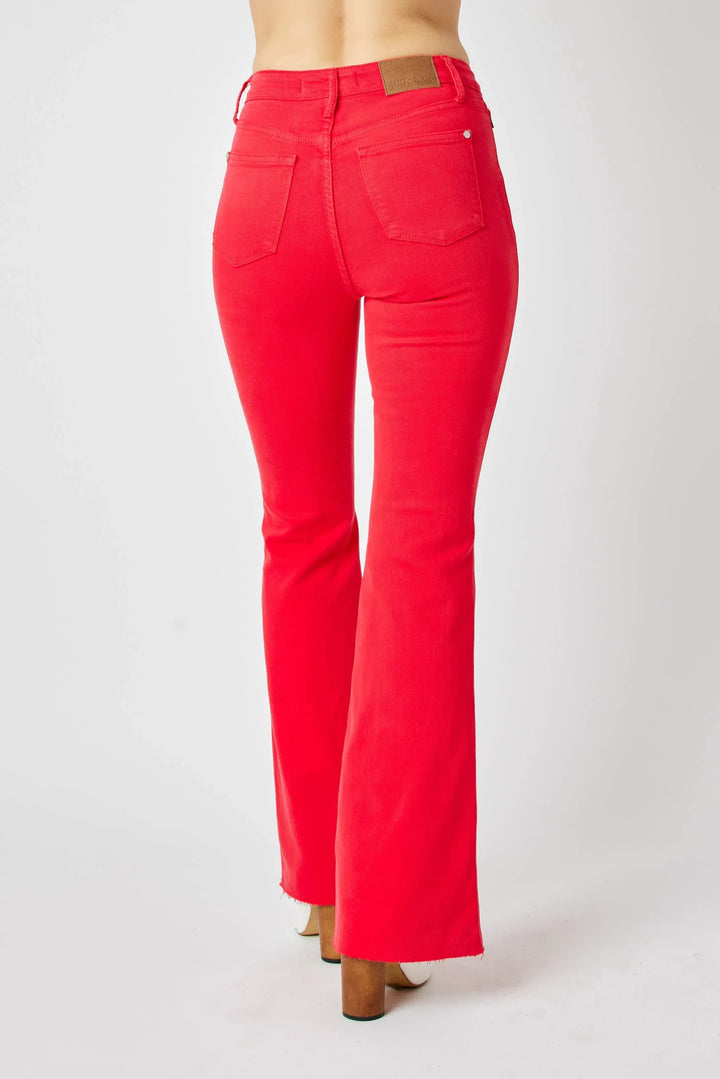 Judy Blue High-Rise Tummy Control Garment-Dyed Flare Jeans | Red - Nikki &amp; Co. Boutique