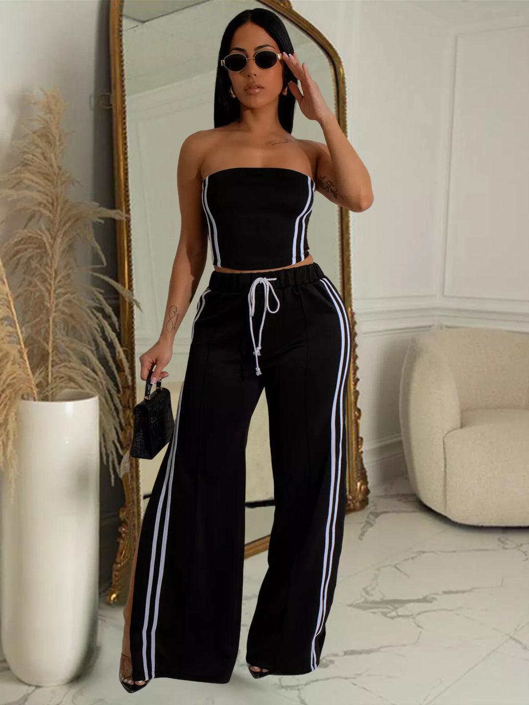 Sleeveless Tube Top and Wide Leg Pants Set - Nikki & Co. Boutique
