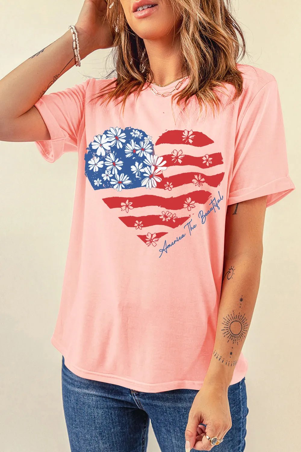 Heart Round Neck Shorts Sleeve T-Shirt - Nikki &amp; Co. Boutique