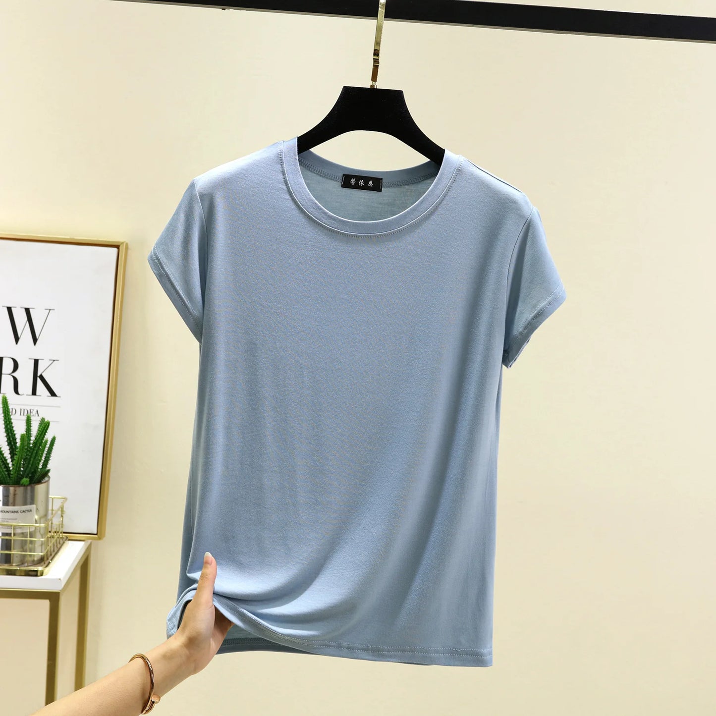 Plus size L to 6XL Modal O-Neck Tshirt Short Sleeves Solid color Slim Fit T-shirts summer women's tee tops all match