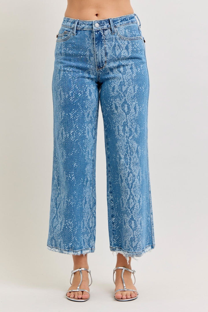 Judy Blue High Rise Ankle Wide Leg Jeans in Print Wash - Nikki &amp; Co. Boutique