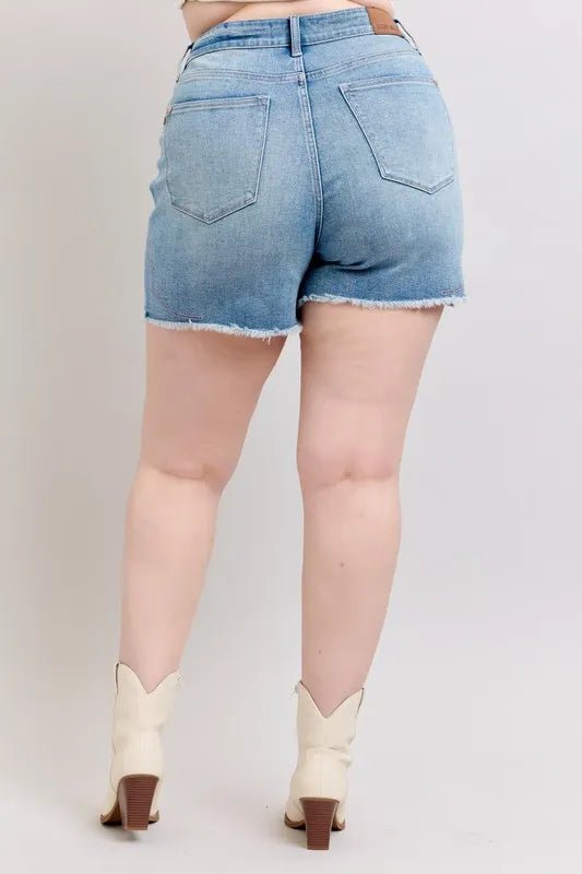 Judy Blue Full Size High Waist Western Embroidery Cut Off Denim Shorts in Light Wash - Nikki &amp; Co. Boutique