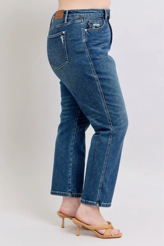 Judy Blue Full Size High Waisted Rigid Magic Non - destroy Straight Leg Jeans Plus Size - Nikki &amp; Co. Boutique
