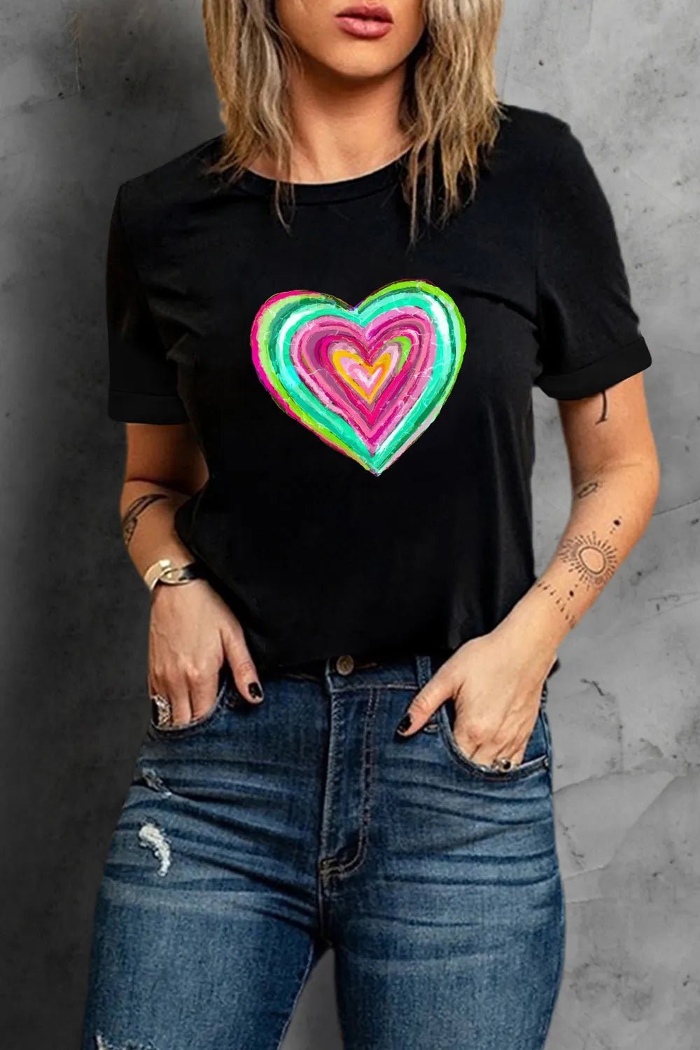 Heart Round Neck Shorts Sleeve T-Shirt - Nikki &amp; Co. Boutique