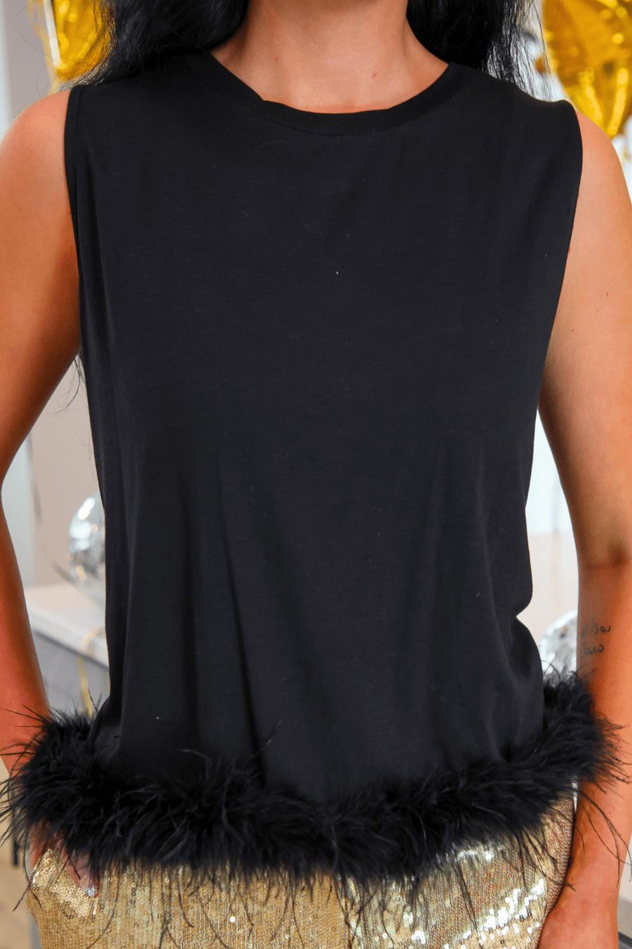 Jess Lea - Feather Flirt Tank - Black (Pre-order) - Nikki &amp; Co. Boutique