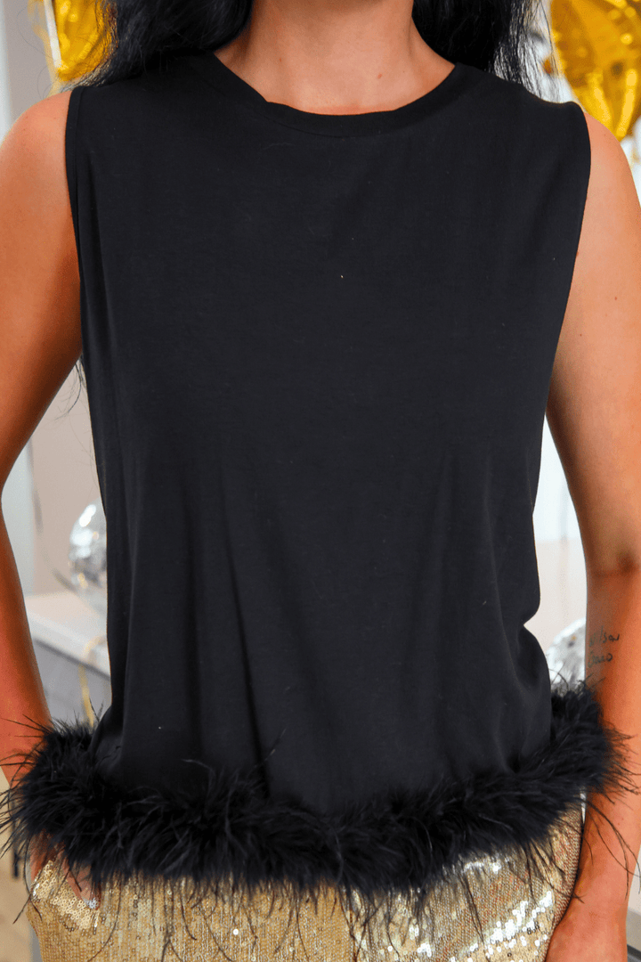 Jess Lea - Feather Flirt Tank - Black (Pre-order) - Nikki &amp; Co. Boutique
