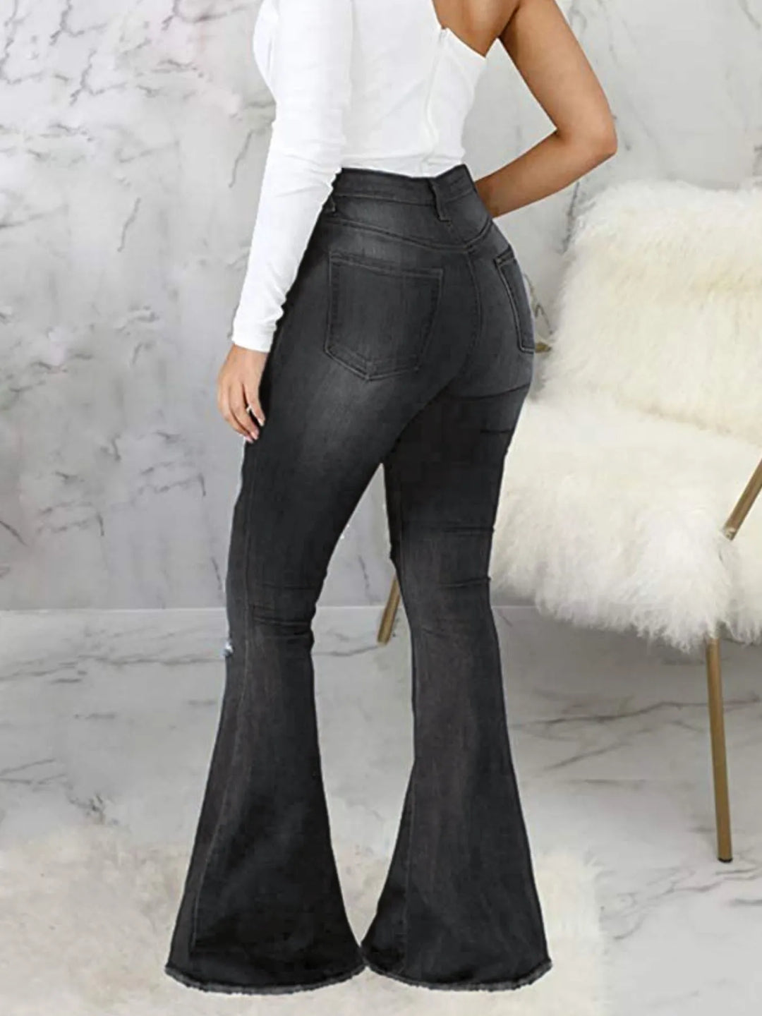 Full Size Distressed Raw Hem Flare Jeans Plus Size - Nikki &amp; Co. Boutique