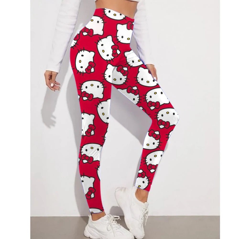 Fitness Women Sport Hello Kitty Kuromi print Waist Elastic Solid Yoga Leggings Gym Jogging Quick Dry Push Up Slim Pants Female