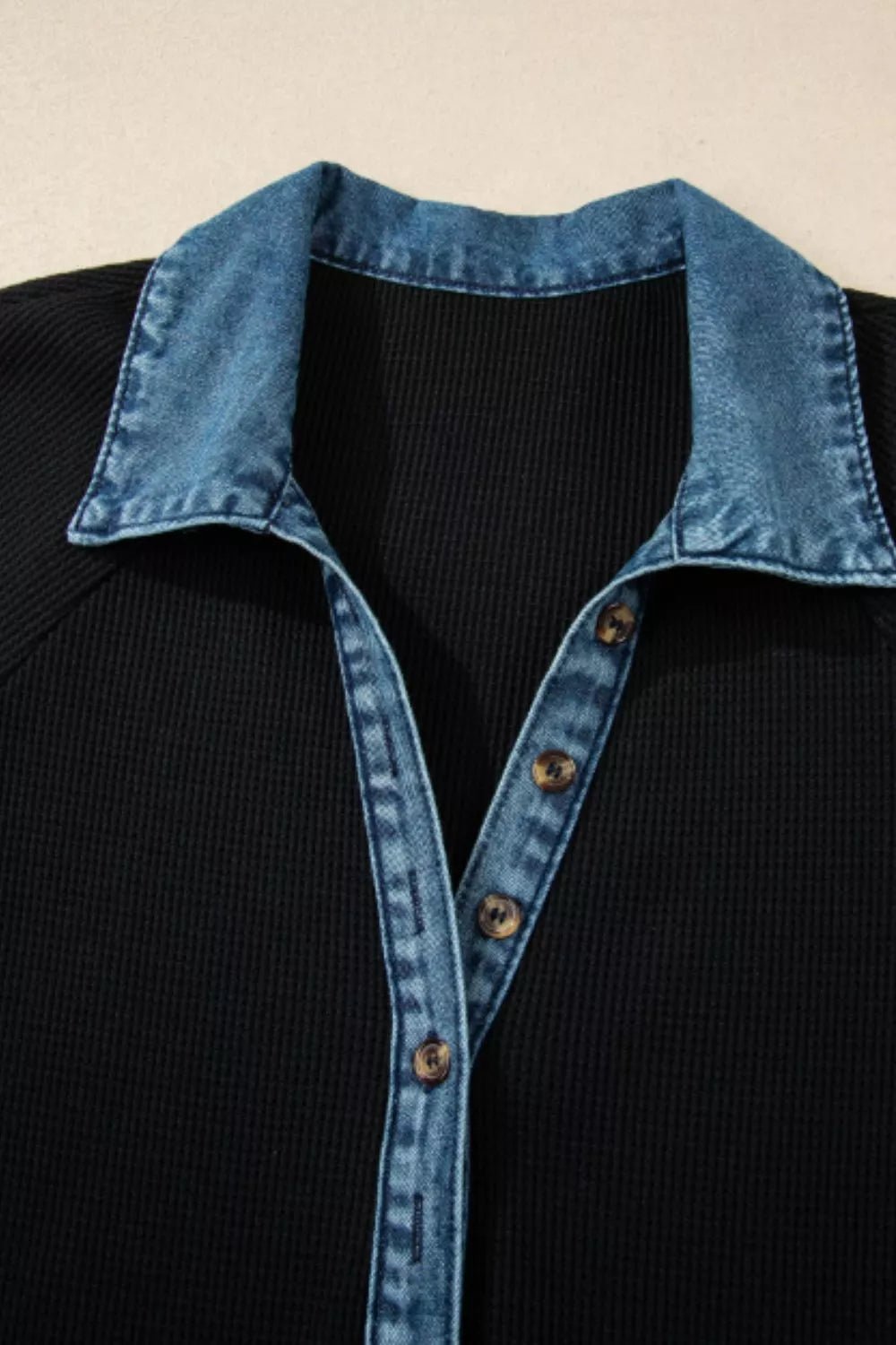 Casual Denim Trim Button - Down Mini Dress in Black - Nikki &amp; Co. Boutique
