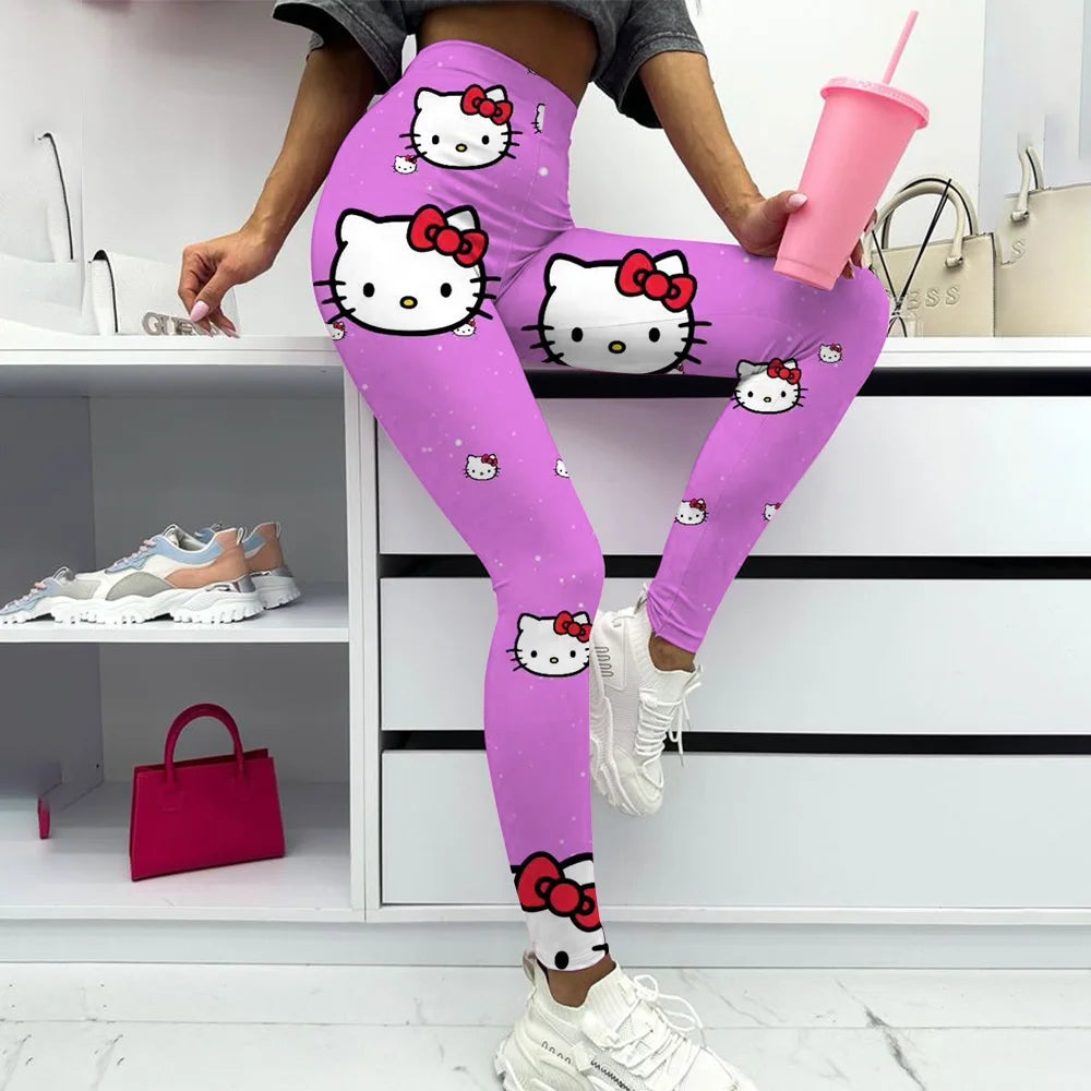Hello Kitty print Yoga Pants Gym Leggings Women Girl Fitness Soft Tights High Waist Elastic Breathable No T Line Sports Pants