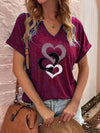 New summer folded sleeve heart print V-neck plus-size short-sleeved T-shirt