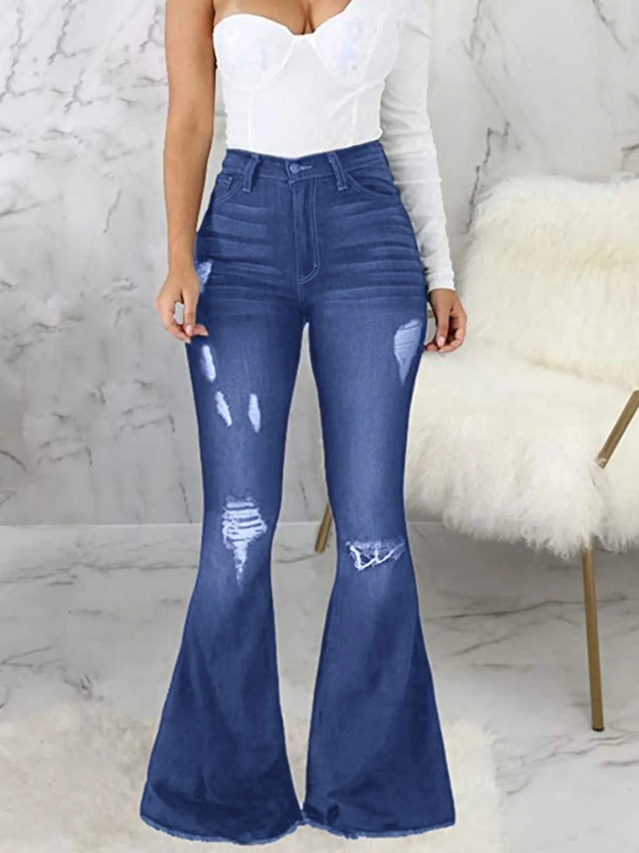 Full Size Distressed Raw Hem Flare Jeans Plus Size - Nikki &amp; Co. Boutique