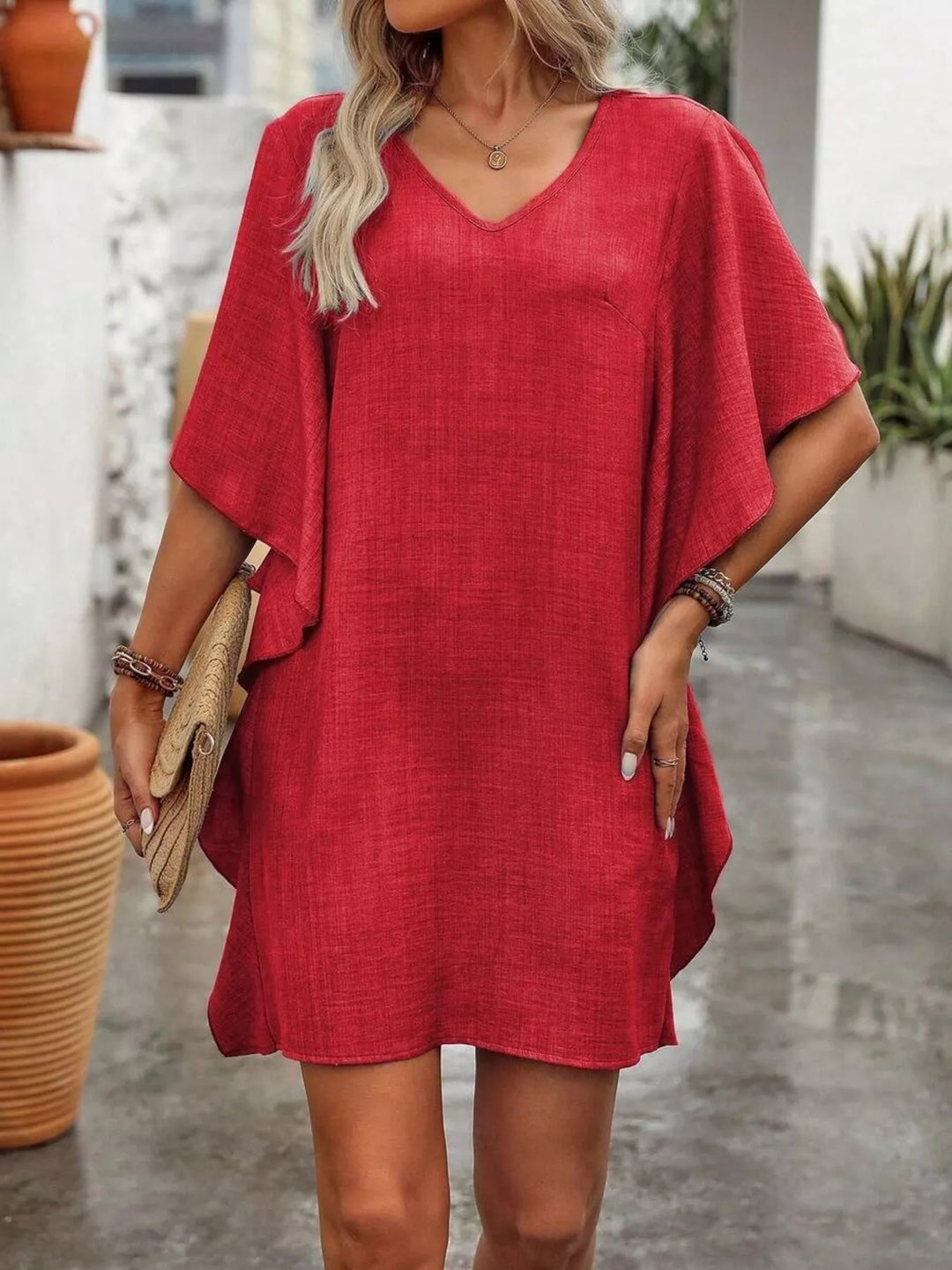 Ruffled Flutter Sleeve V-Neck Mini Dress | Nikki &amp; Co. Boutique