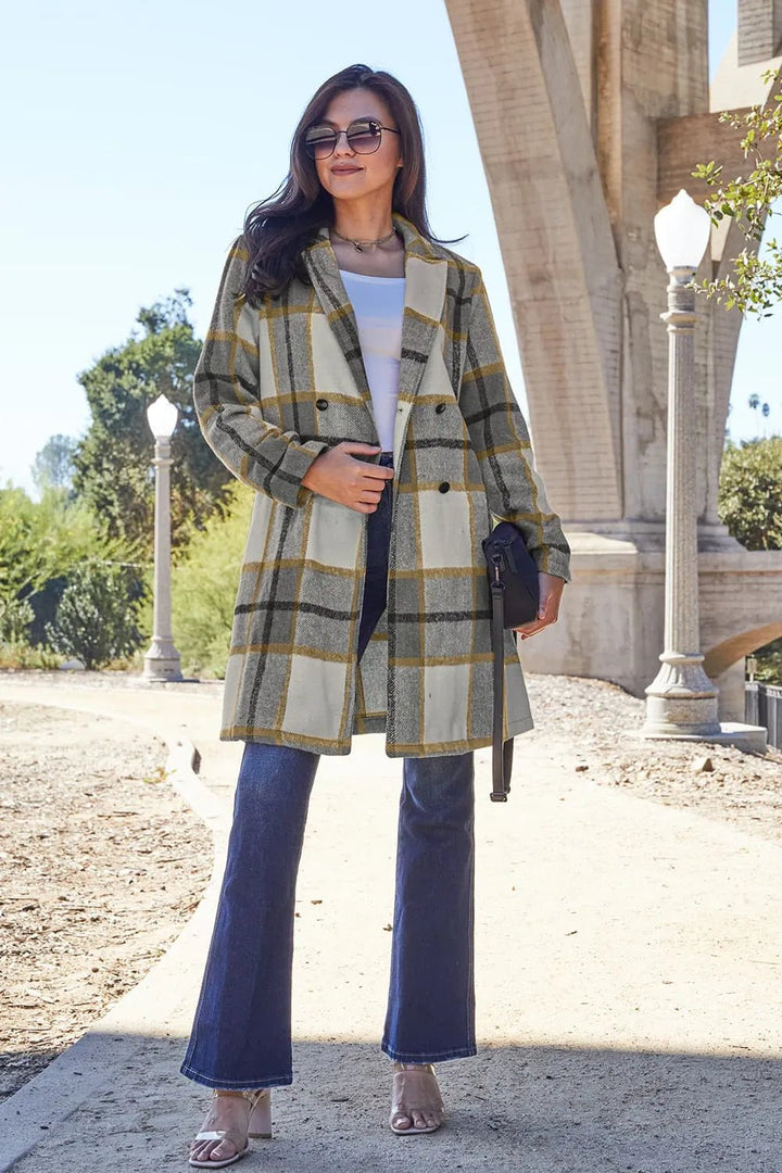 Double Take Full Size Plaid Button Up Lapel Collar Coat - Nikki &amp; Co. Boutique